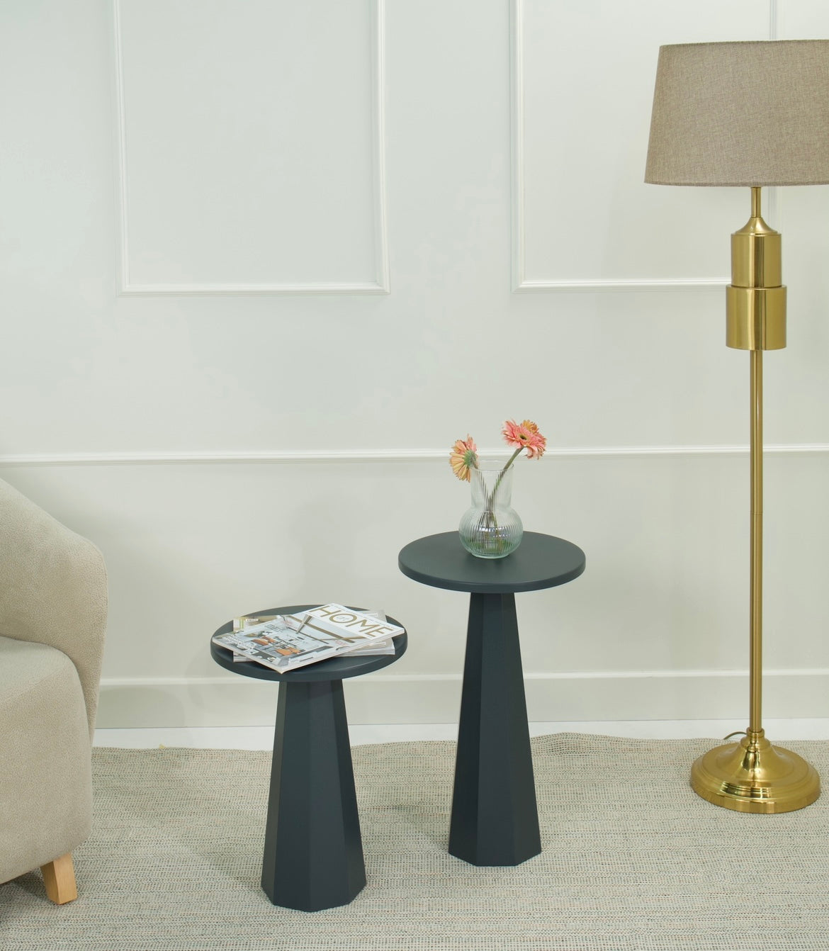 Lilyum Lake Mantar Sehpa Antrasit İkili Set (47-57 Cm)