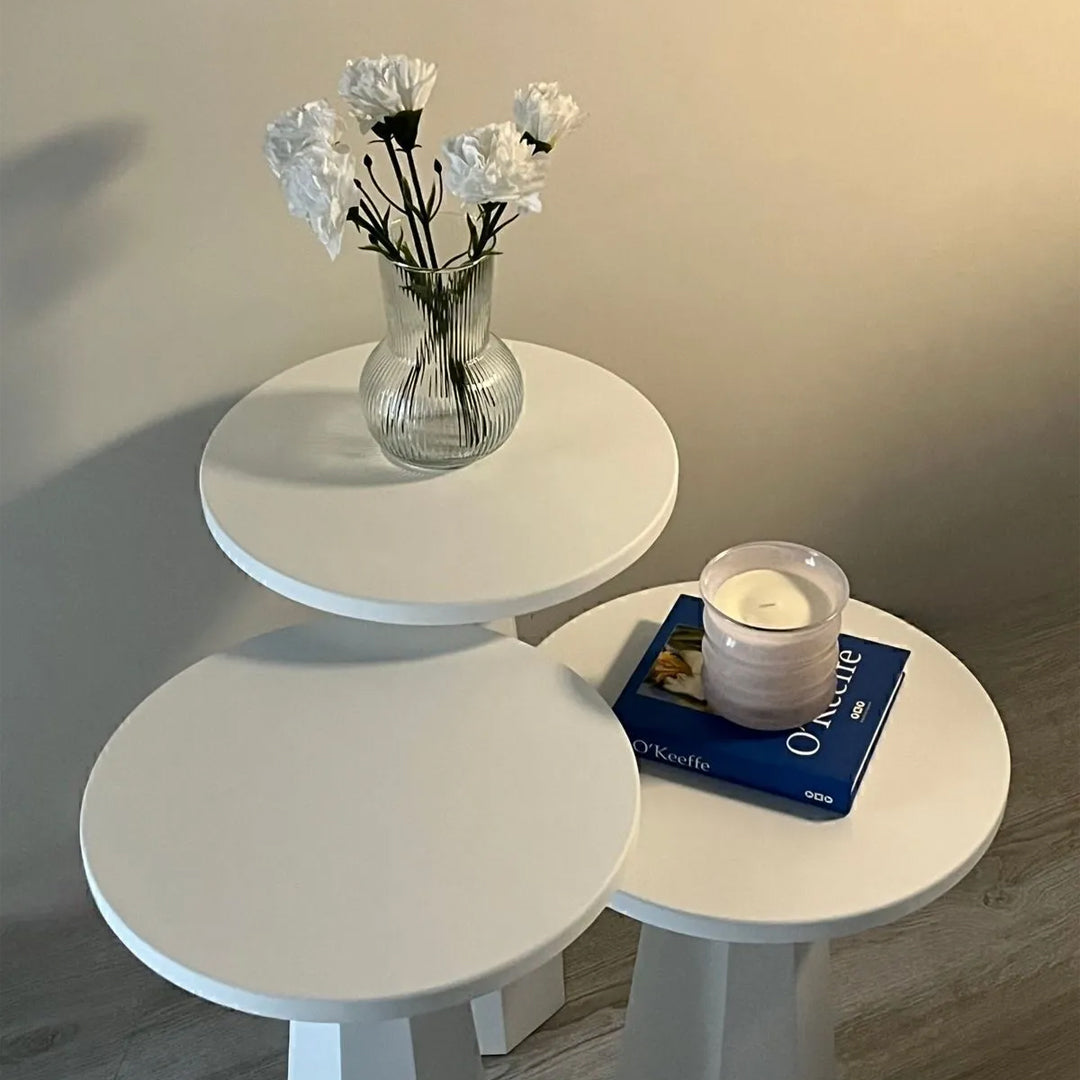 Lilyum Lake Mantar Sehpa Beyaz Üçlü Set (47-52-57 Cm)