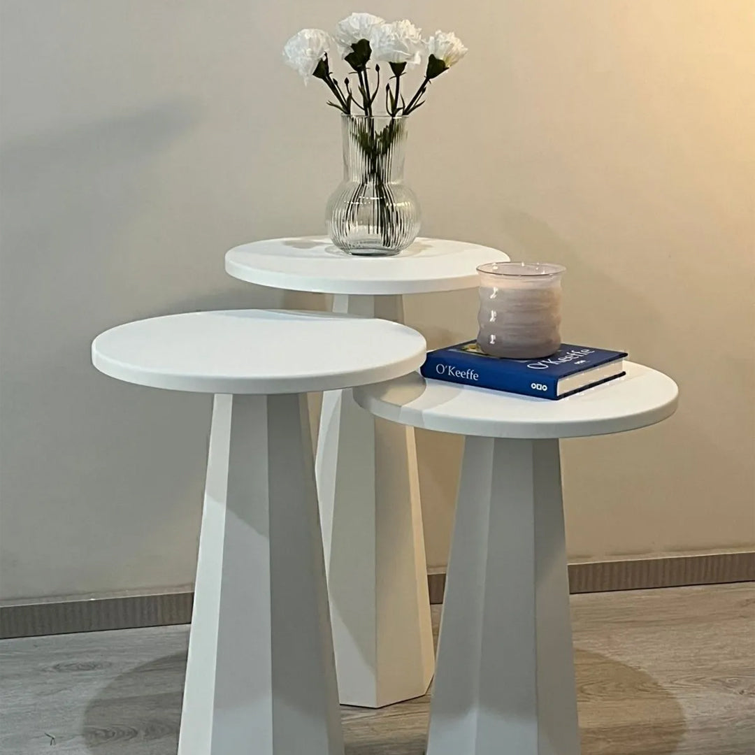 Lilyum Lake Mantar Sehpa Beyaz Üçlü Set (47-52-57 Cm)