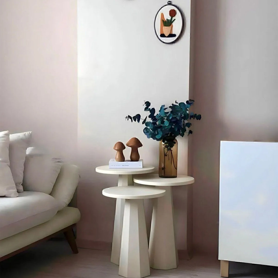 Lilyum Lake Mantar Sehpa Krem Üçlü Set (47-52-57 Cm)