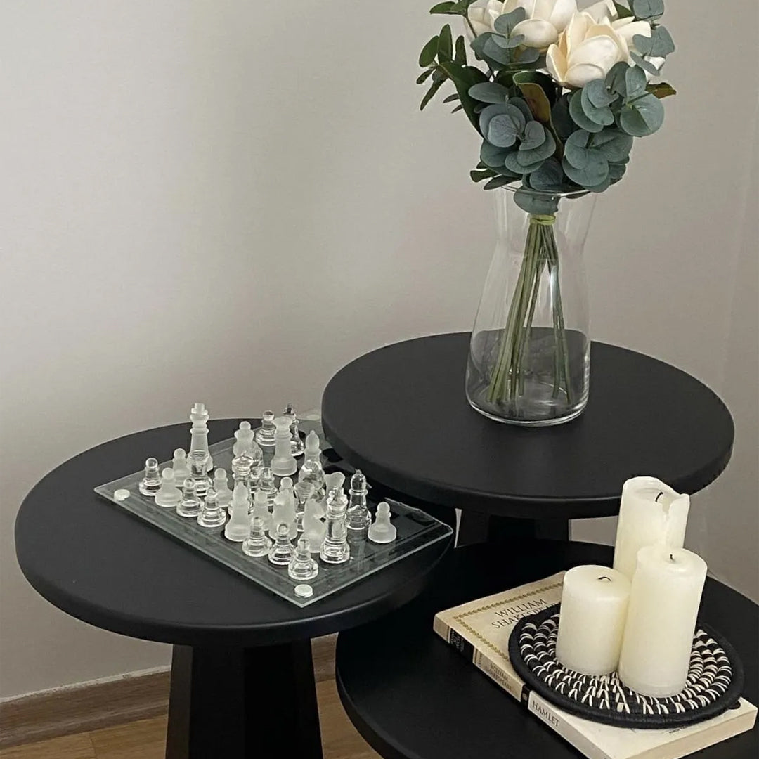 Lilyum Lake Mantar Sehpa Siyah Üçlü Set (47-52-57 CM)