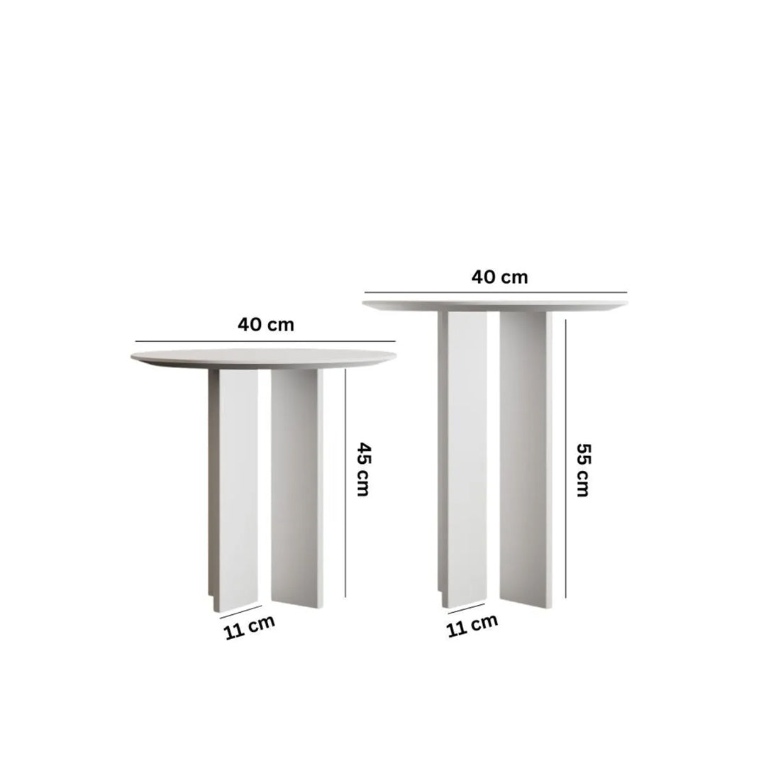 Leo Mantar Sehpa Beyaz İkili Set (45-55 Cm)