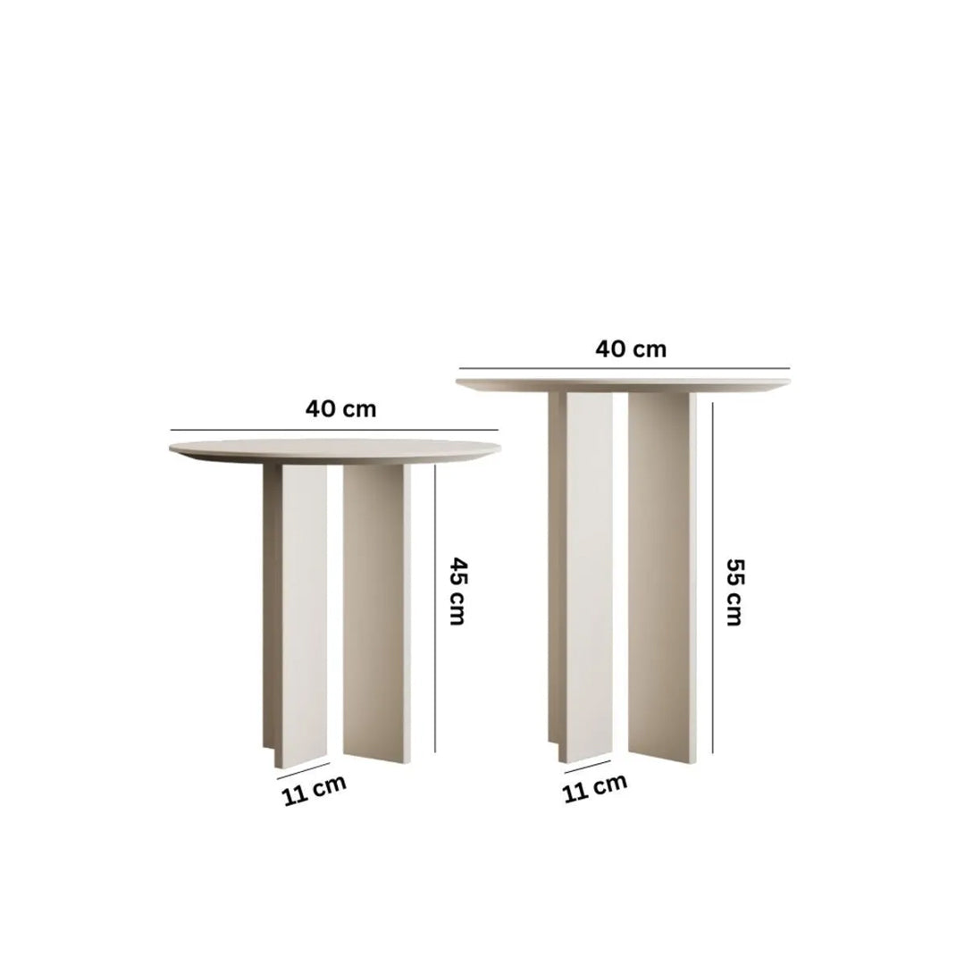 Leo Mantar Sehpa Krem İkili Set (45-55 Cm)