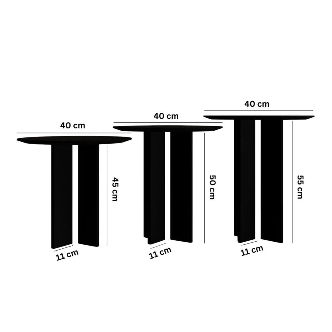 Leo Mantar Sehpa Siyah Üçlü Set (45-50-55 Cm)