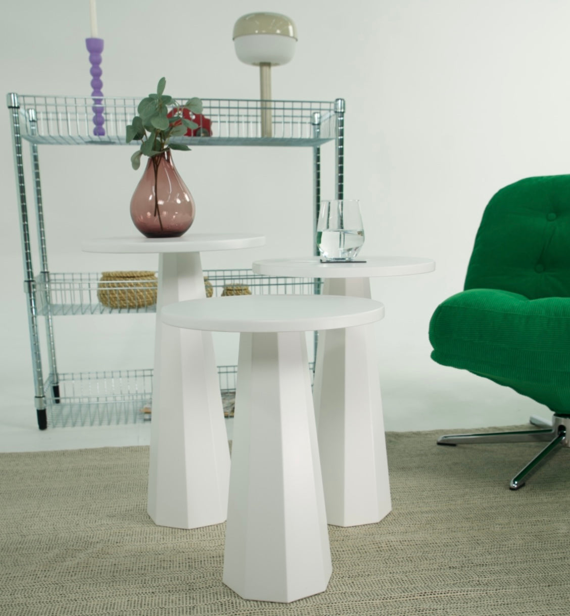 Lilyum Lake Mantar Sehpa Beyaz Üçlü Set (47-52-57 Cm)