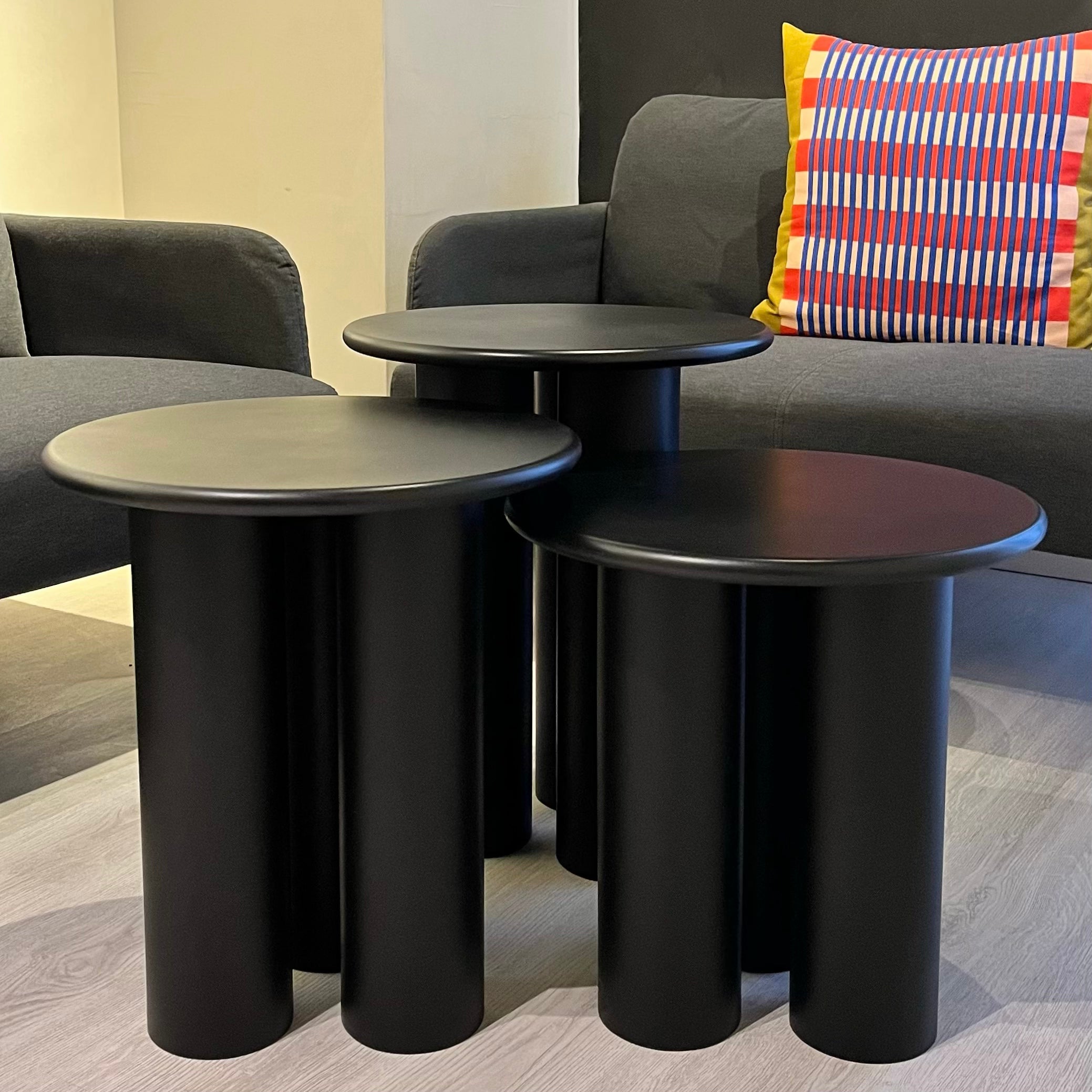 Linen Mantar Yan Sehpa 3'lü Set Siyah