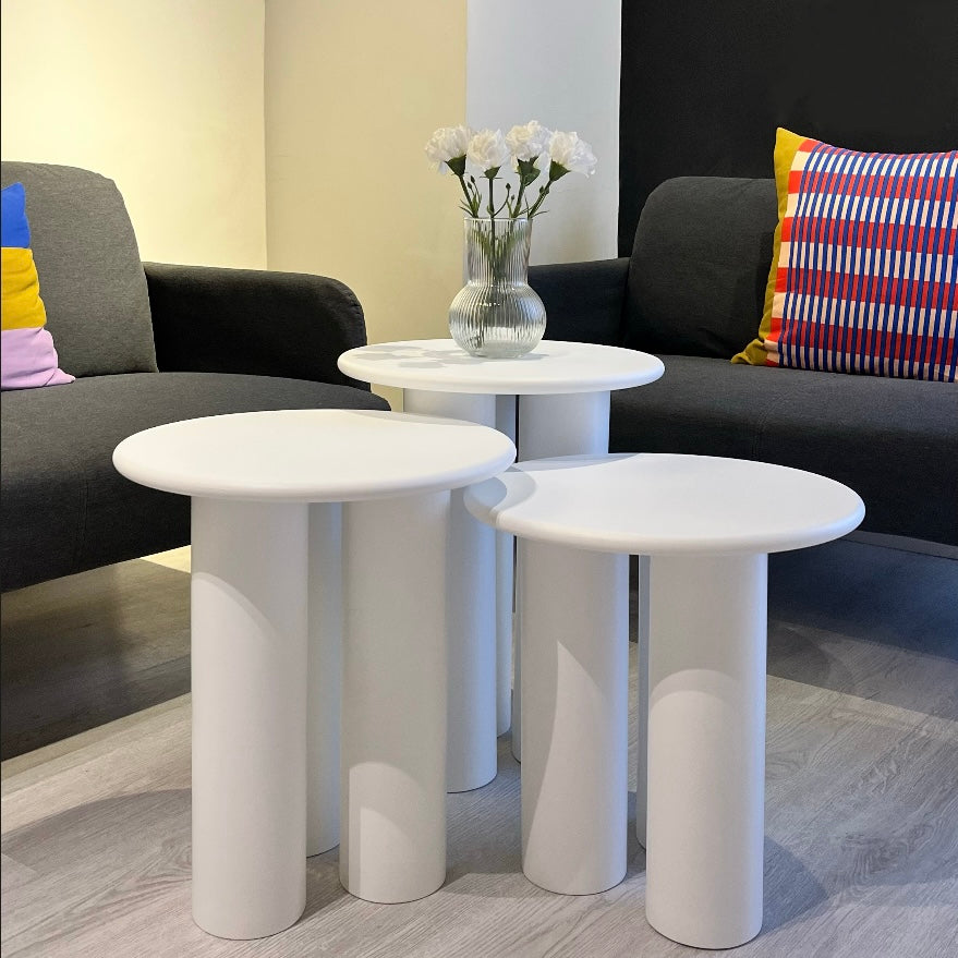 Linen Mantar Yan Sehpa 3'lü Set Beyaz