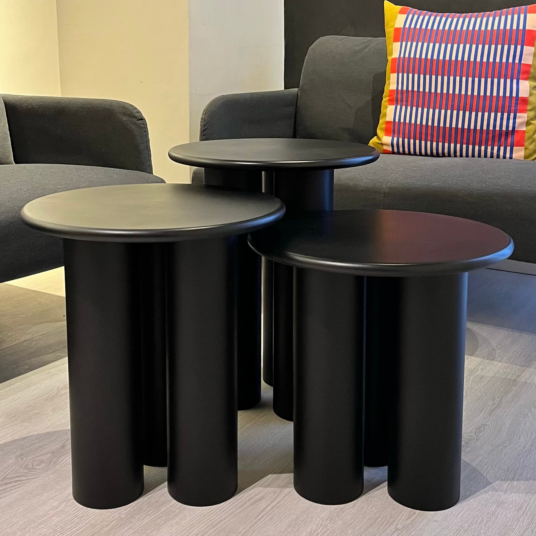 Linen Mantar Yan Sehpa 3'lü Set Siyah