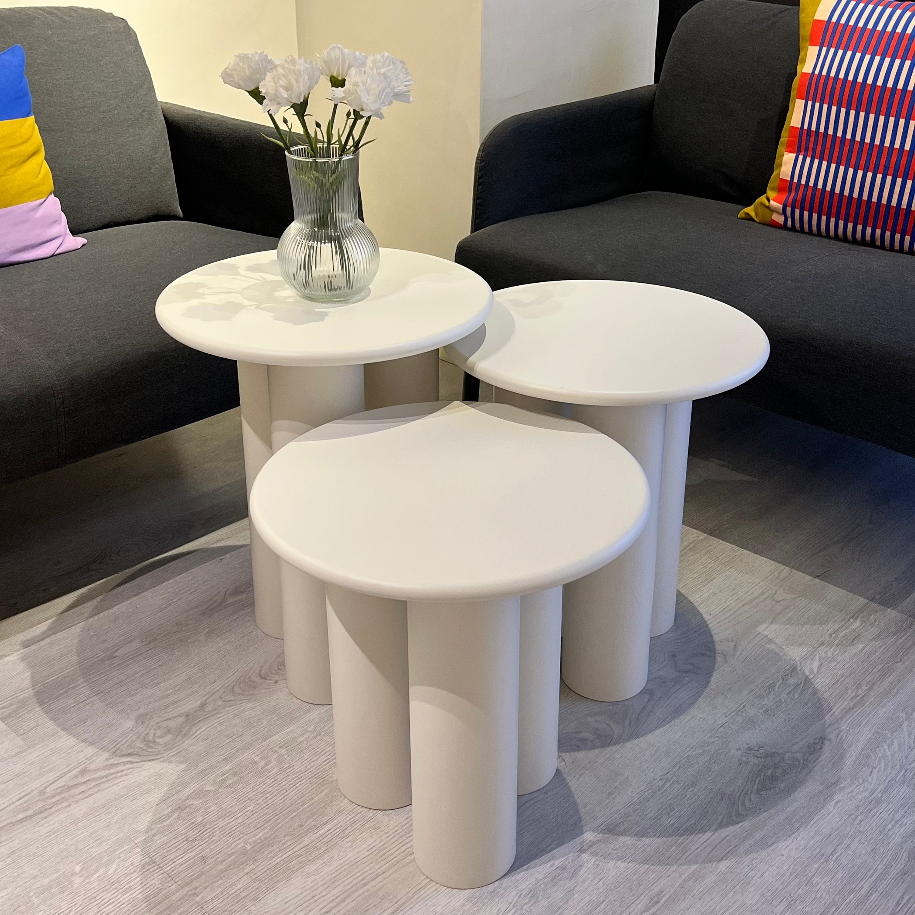 Linen Mantar Yan Sehpa 3'lü Set Krem