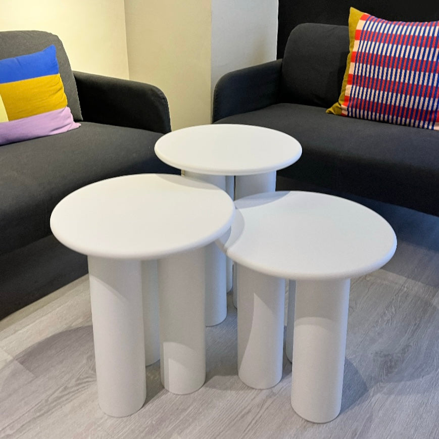 Linen Mantar Yan Sehpa 3'lü Set Beyaz