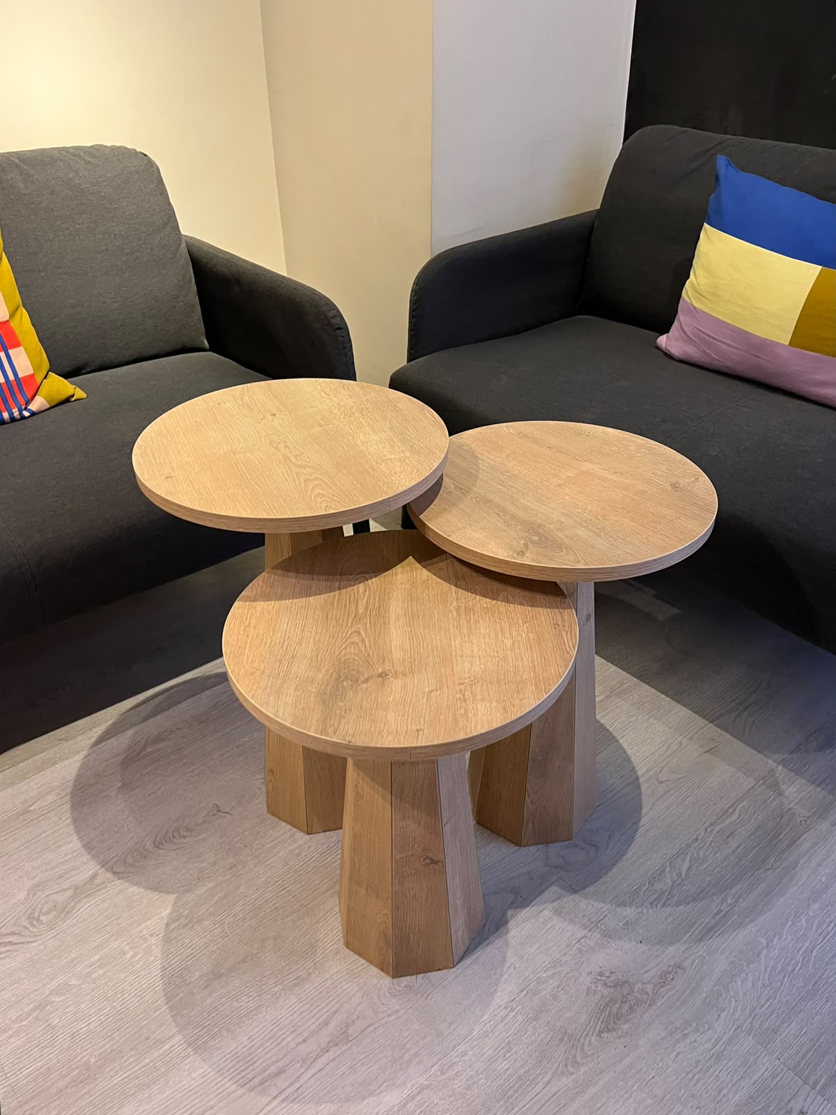 Lilyum Mantar Sehpa 3'lü Set Naturel Meşe