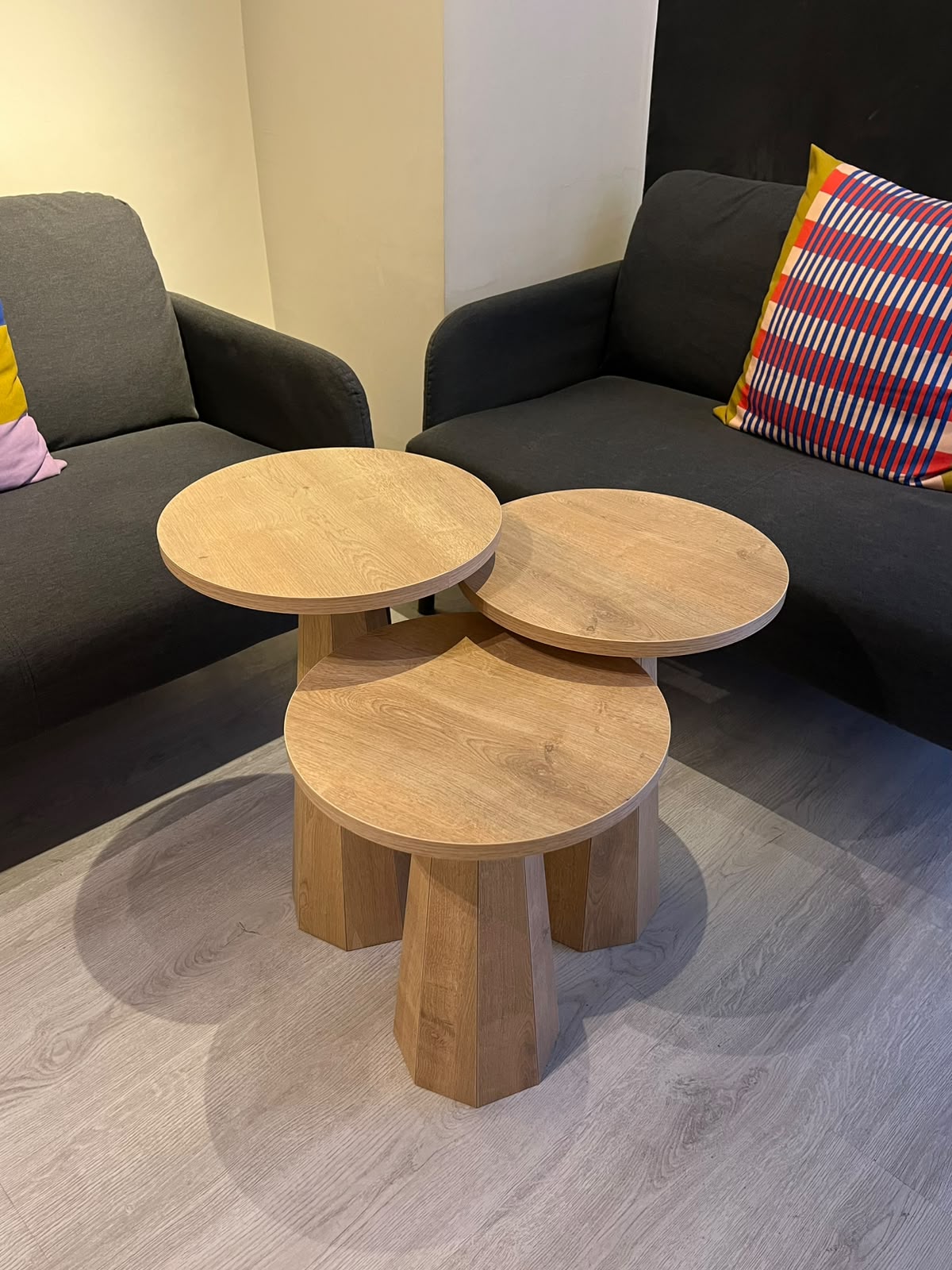 Lilyum Mantar Sehpa 3'lü Set Naturel Meşe