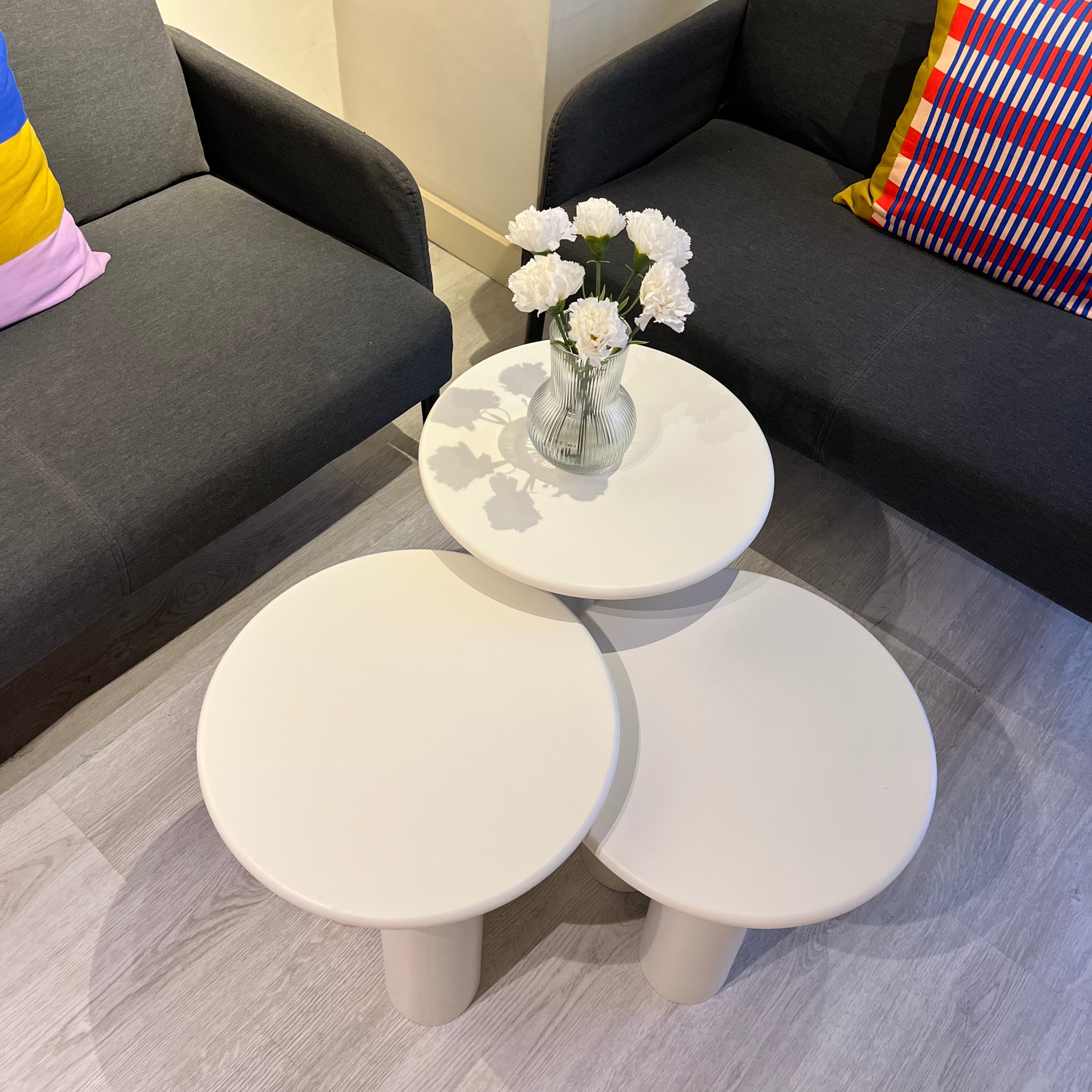 Linen Mantar Yan Sehpa 3'lü Set Krem