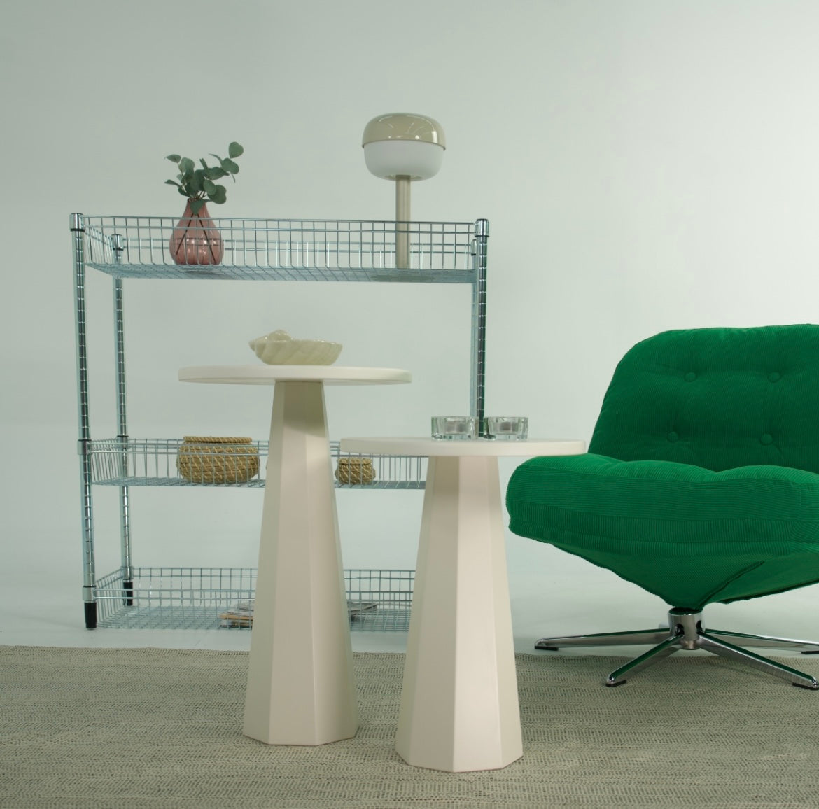 Lilyum Mantar Sehpa Krem 2'li Set (47-57 Cm)