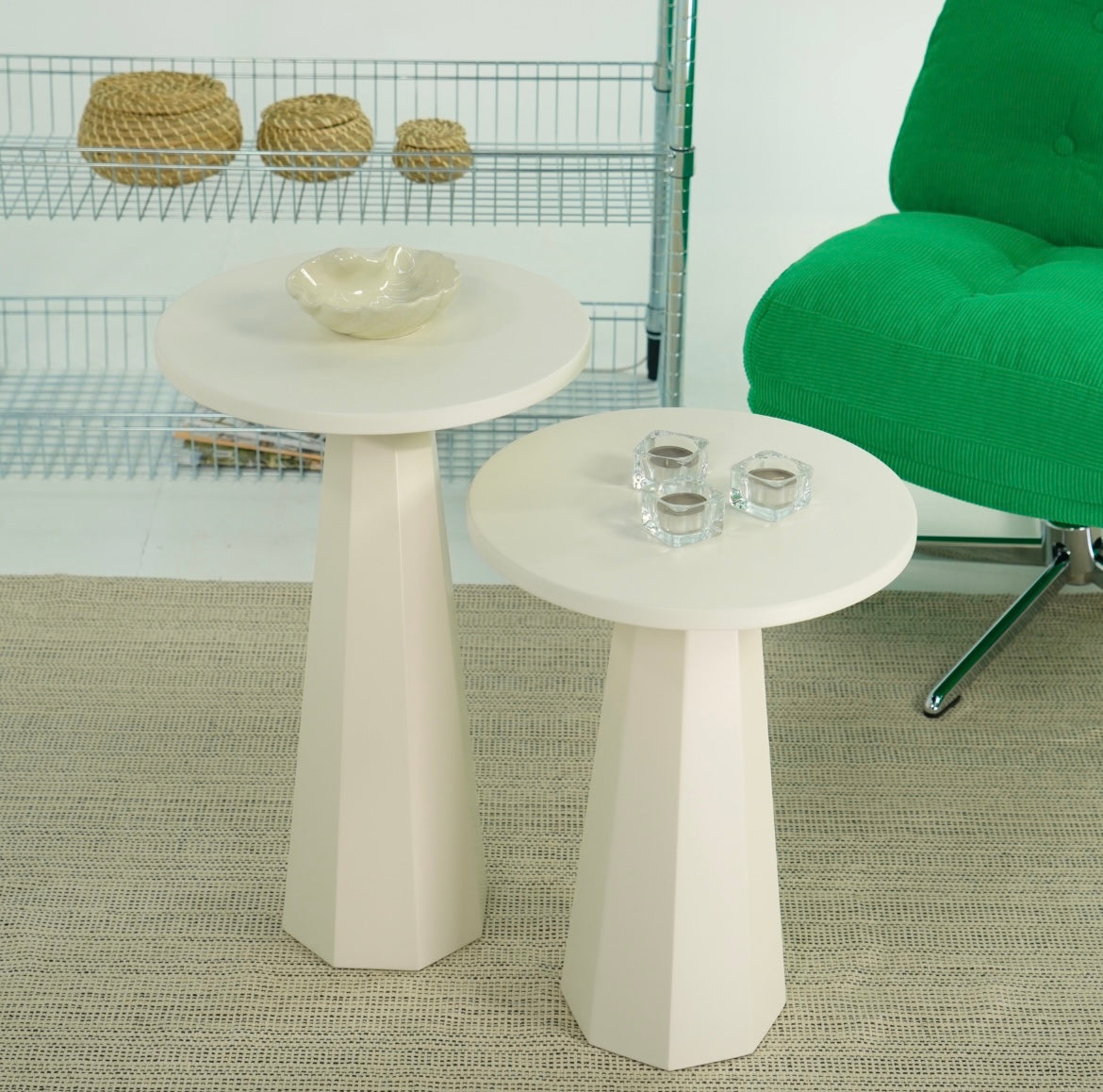 Lilyum Mantar Sehpa Krem 2'li Set (47-57 Cm)