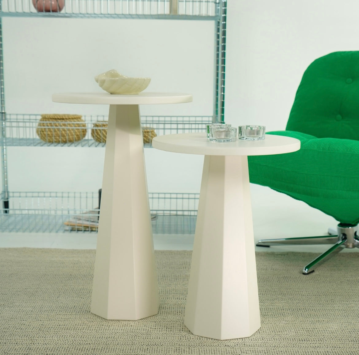 Lilyum Mantar Sehpa Krem 2'li Set (47-57 Cm)