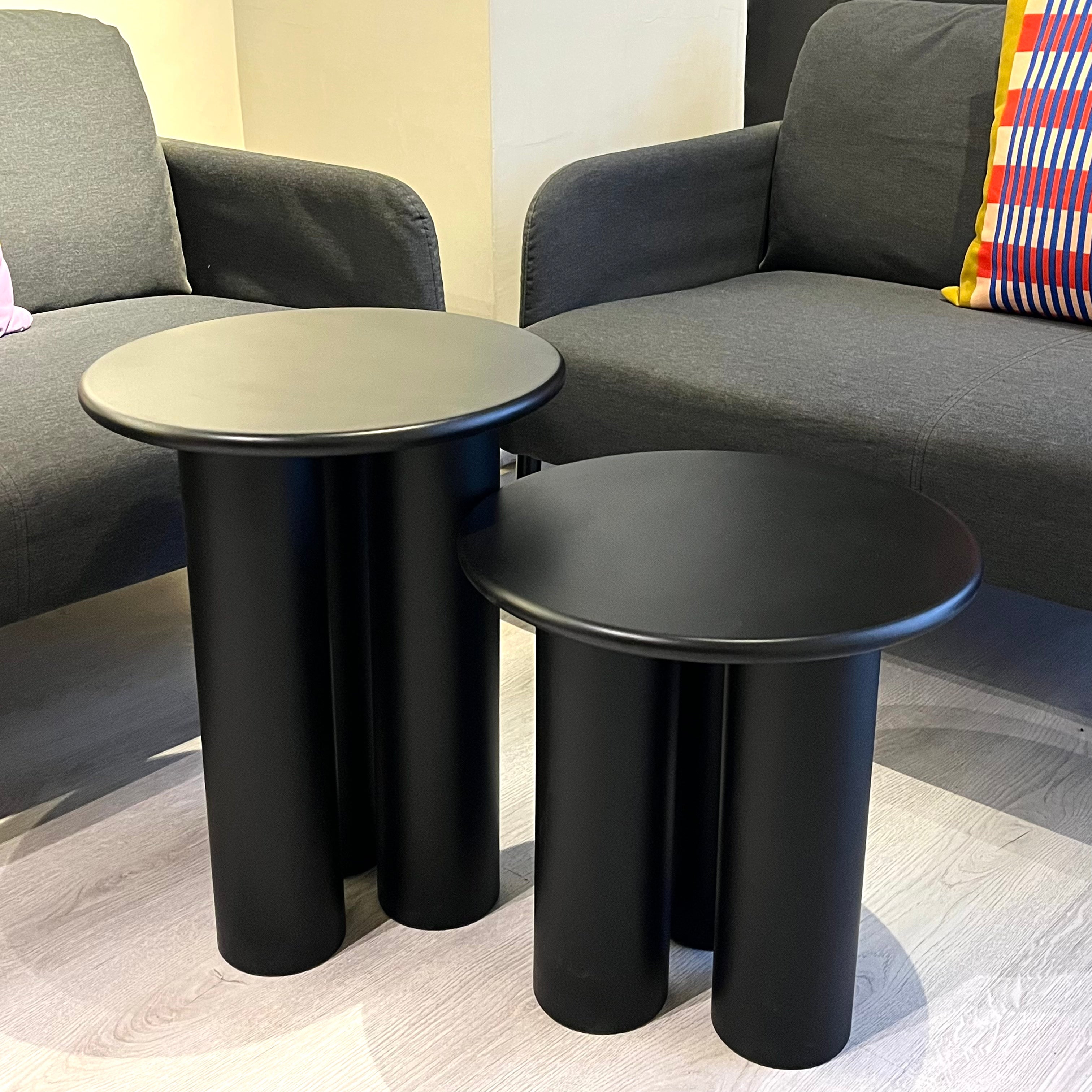 Linen Mantar Yan Sehpa 2'li Set Siyah