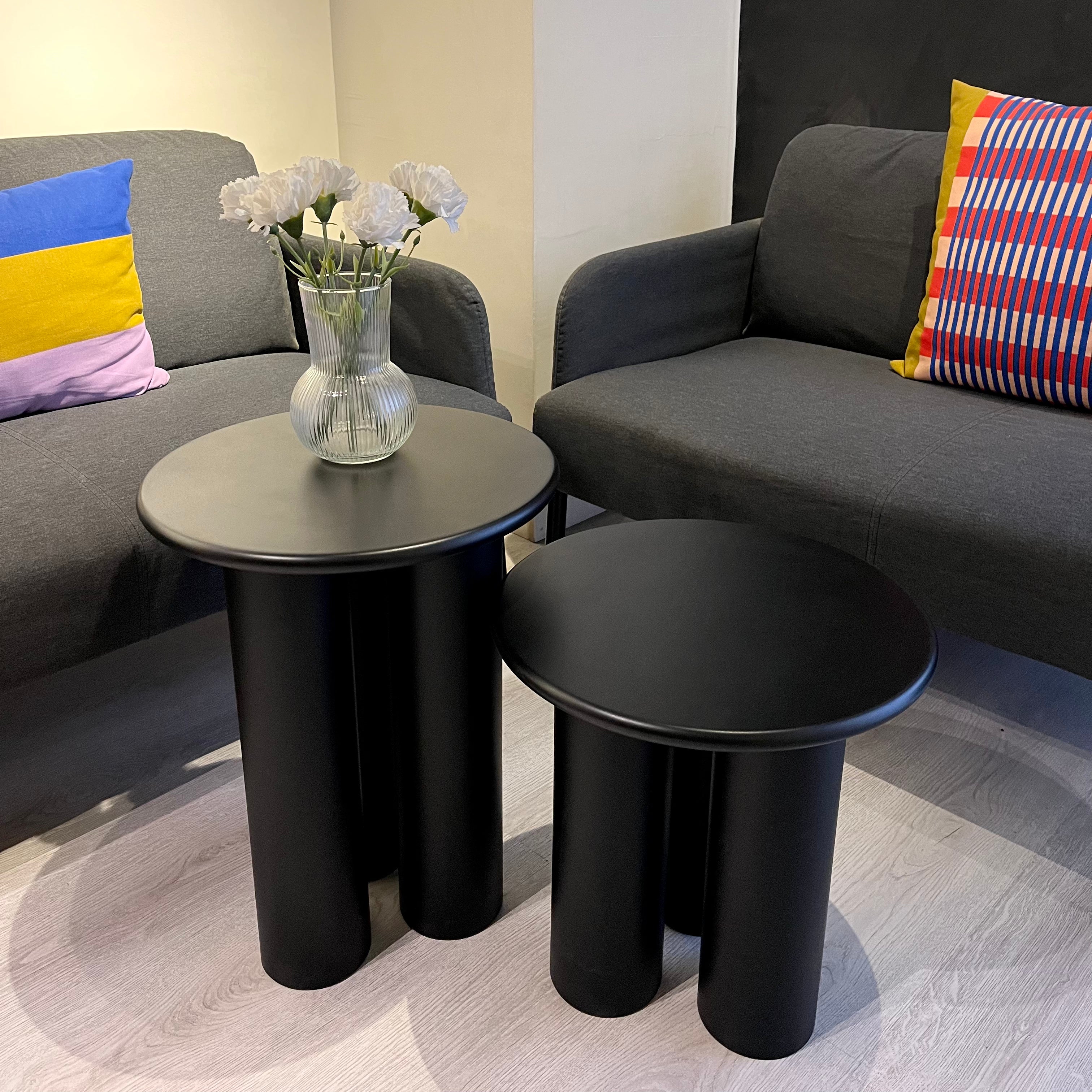 Linen Mantar Yan Sehpa 2'li Set Siyah