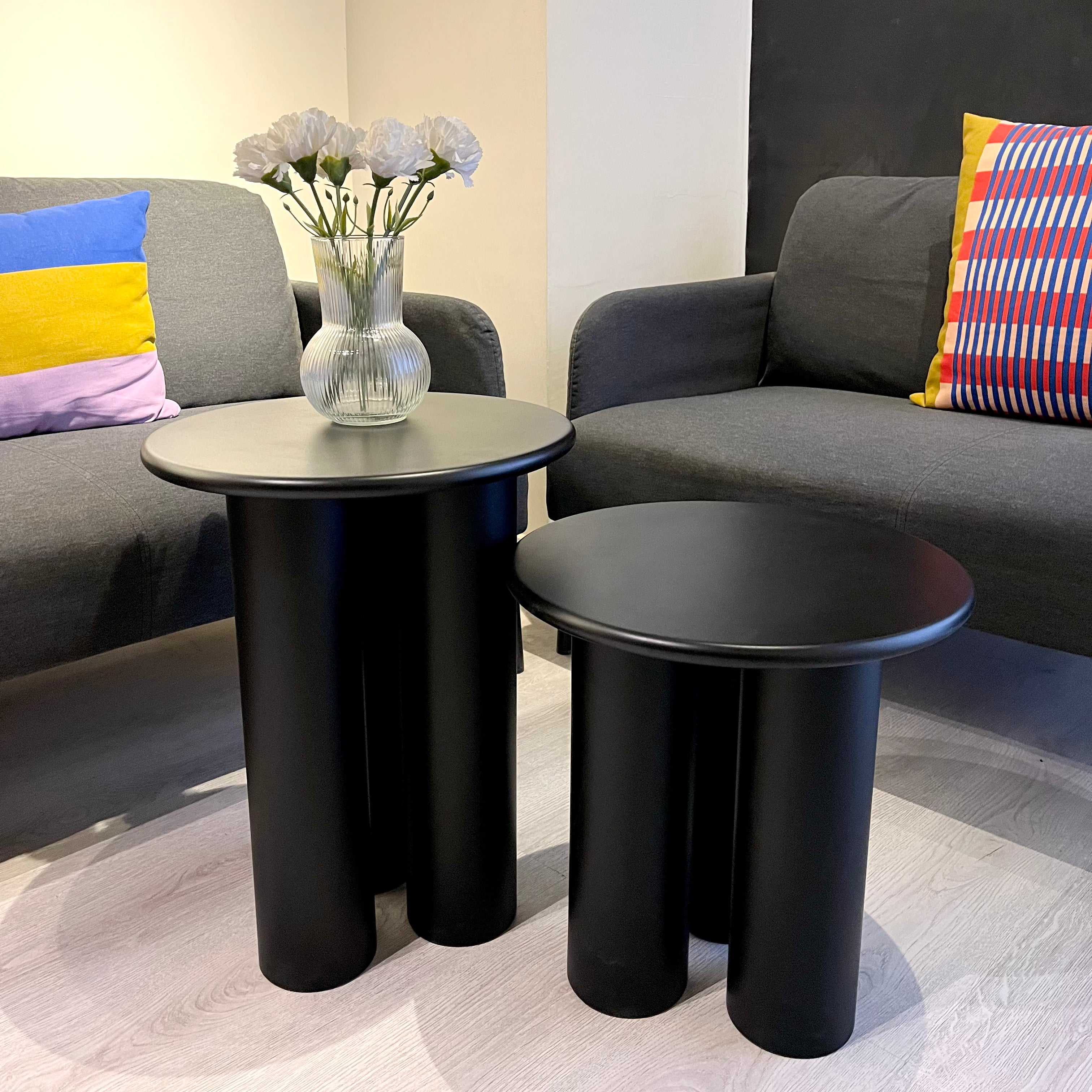 Linen Mantar Yan Sehpa 2'li Set Siyah