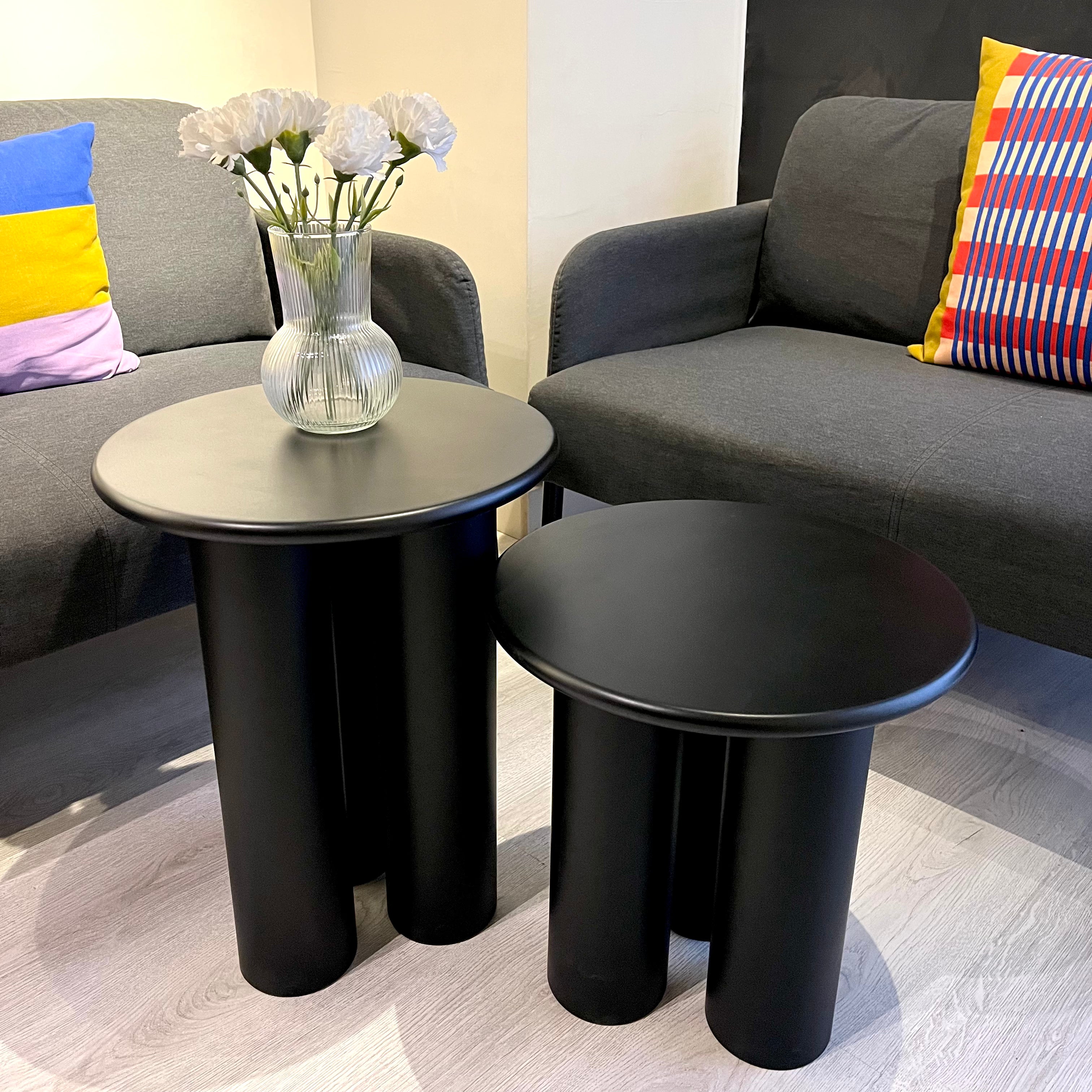 Linen Mantar Yan Sehpa 2'li Set Siyah