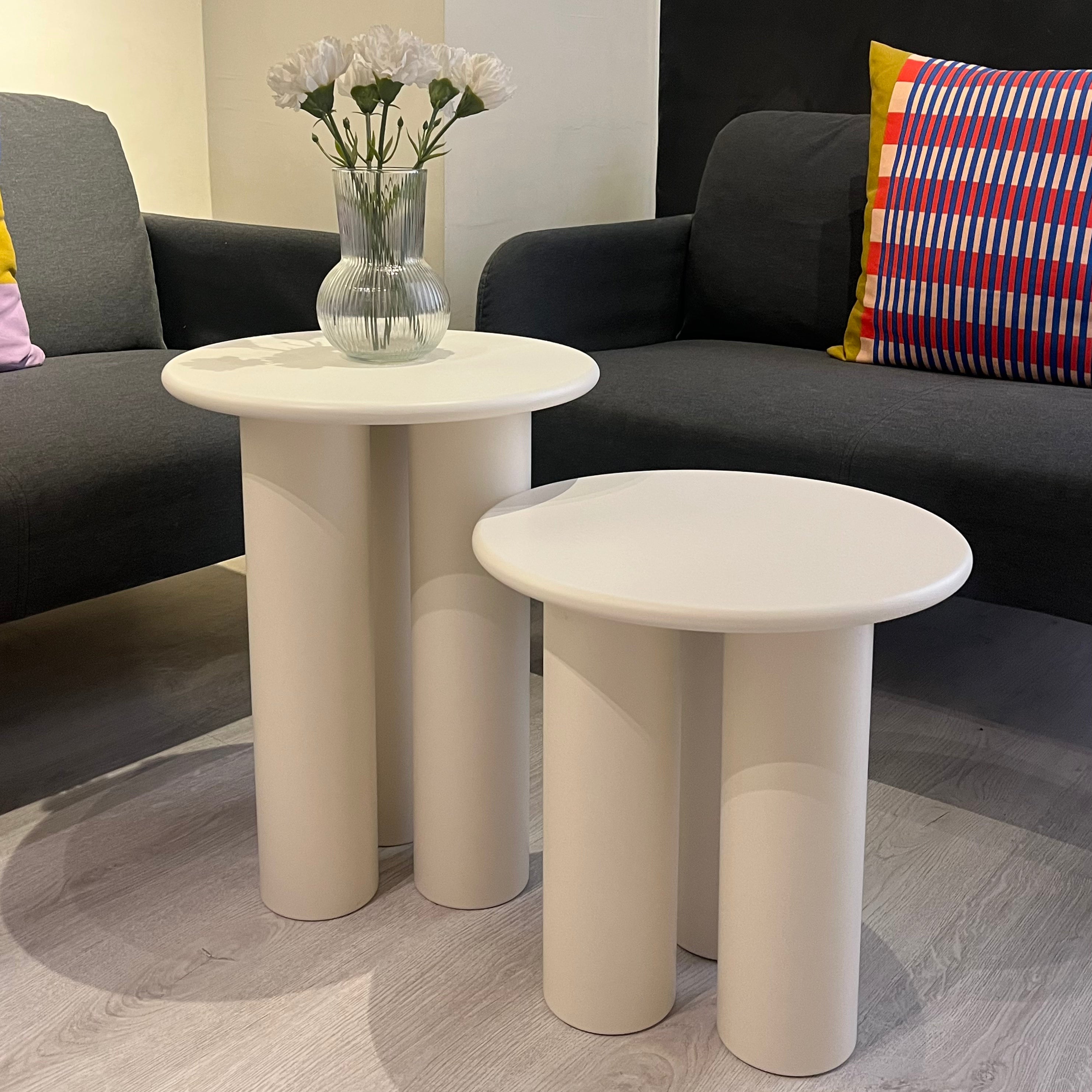 Linen Mantar Yan Sehpa 2'li Set Krem