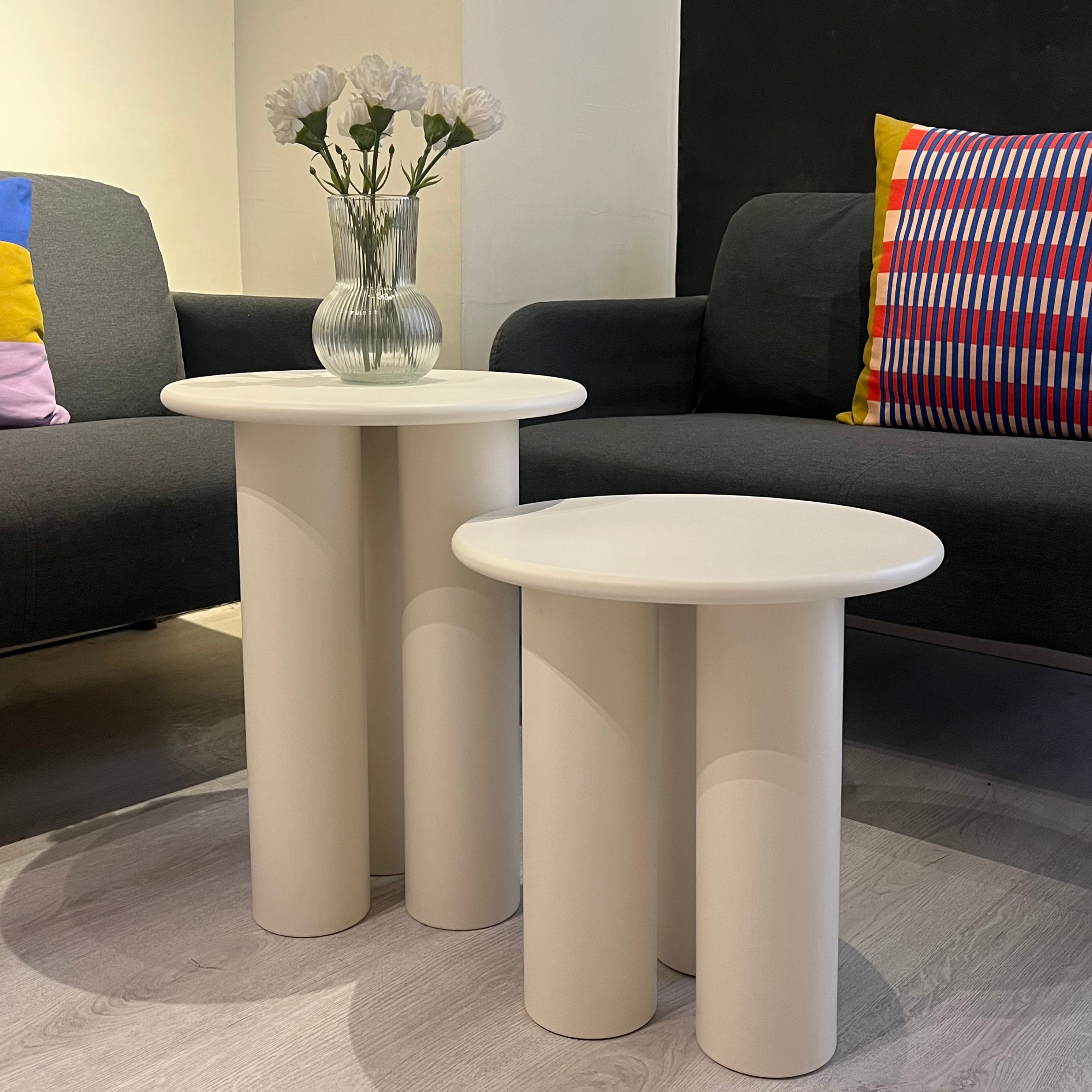 Linen Mantar Yan Sehpa 2'li Set Krem